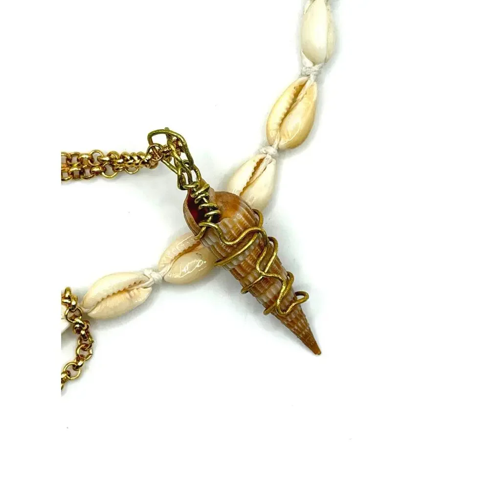 Coastal Cowrie Shell & Wire Wrapped Shell Layered Necklace